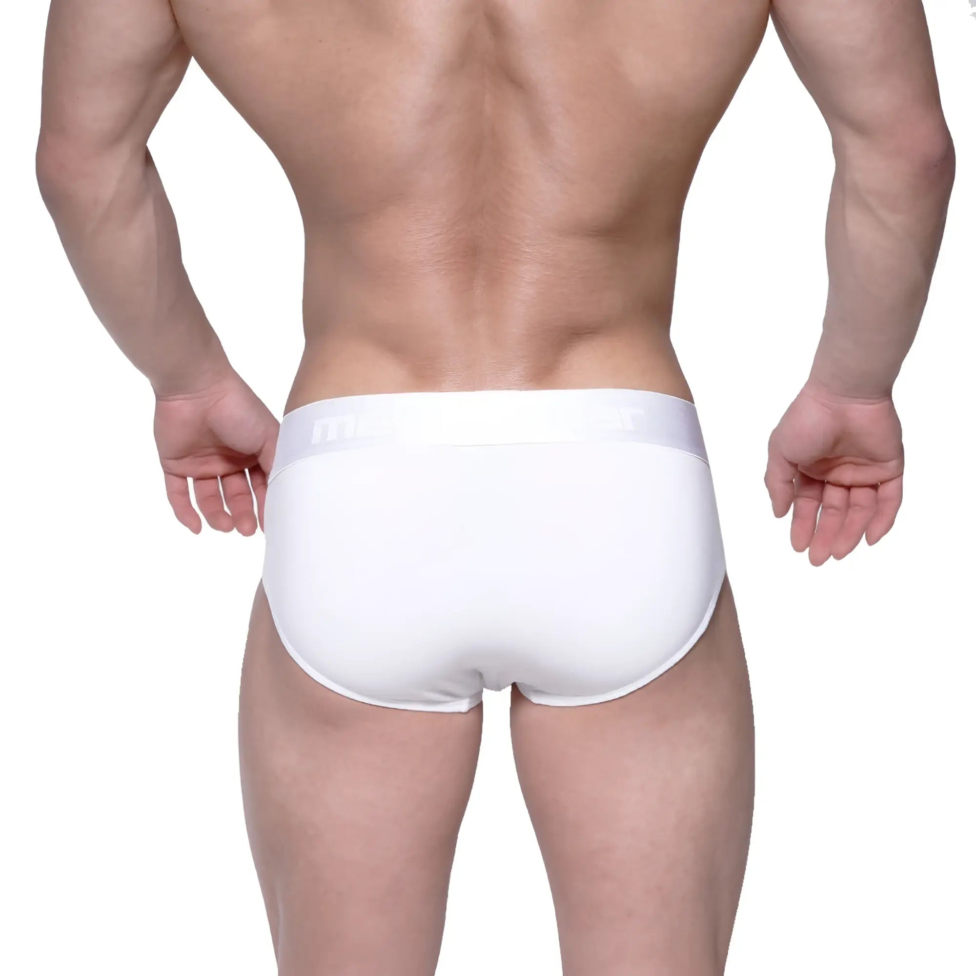 White men’s cotton briefs with a smooth form-fitting design and subtle branding on the waistband metroMalewear crystal