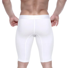 White metro malewear cotton athletic shorts with snug fit and subtle seam detailing for active use