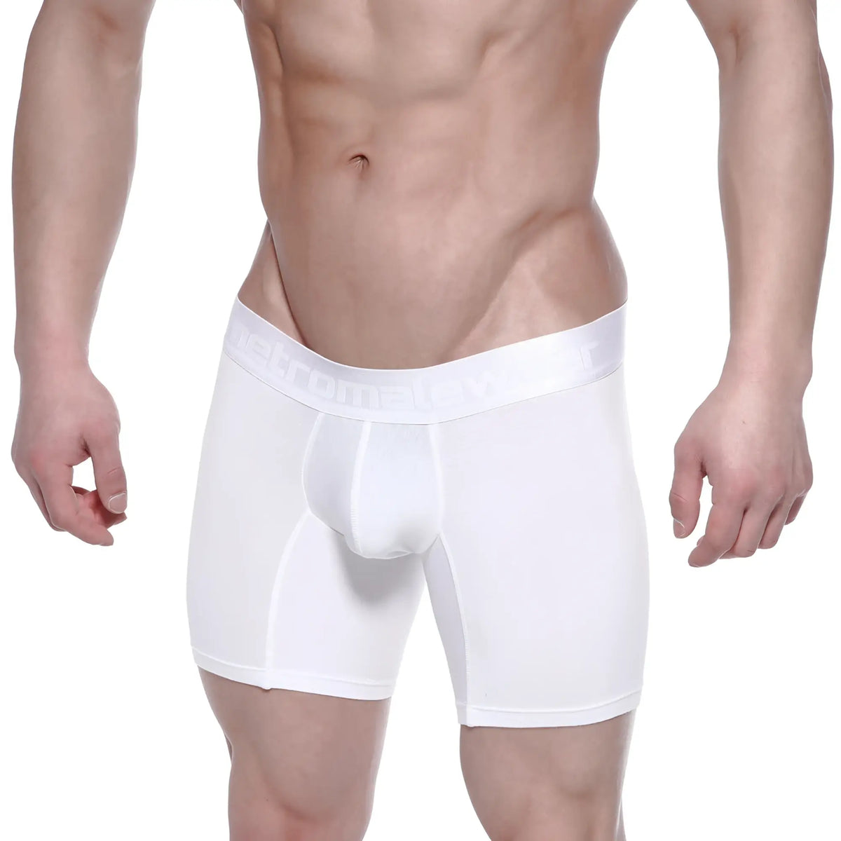 White men’s cotton boxer briefs with contoured design and elastic waistband metroMalewear crystal 3023-01