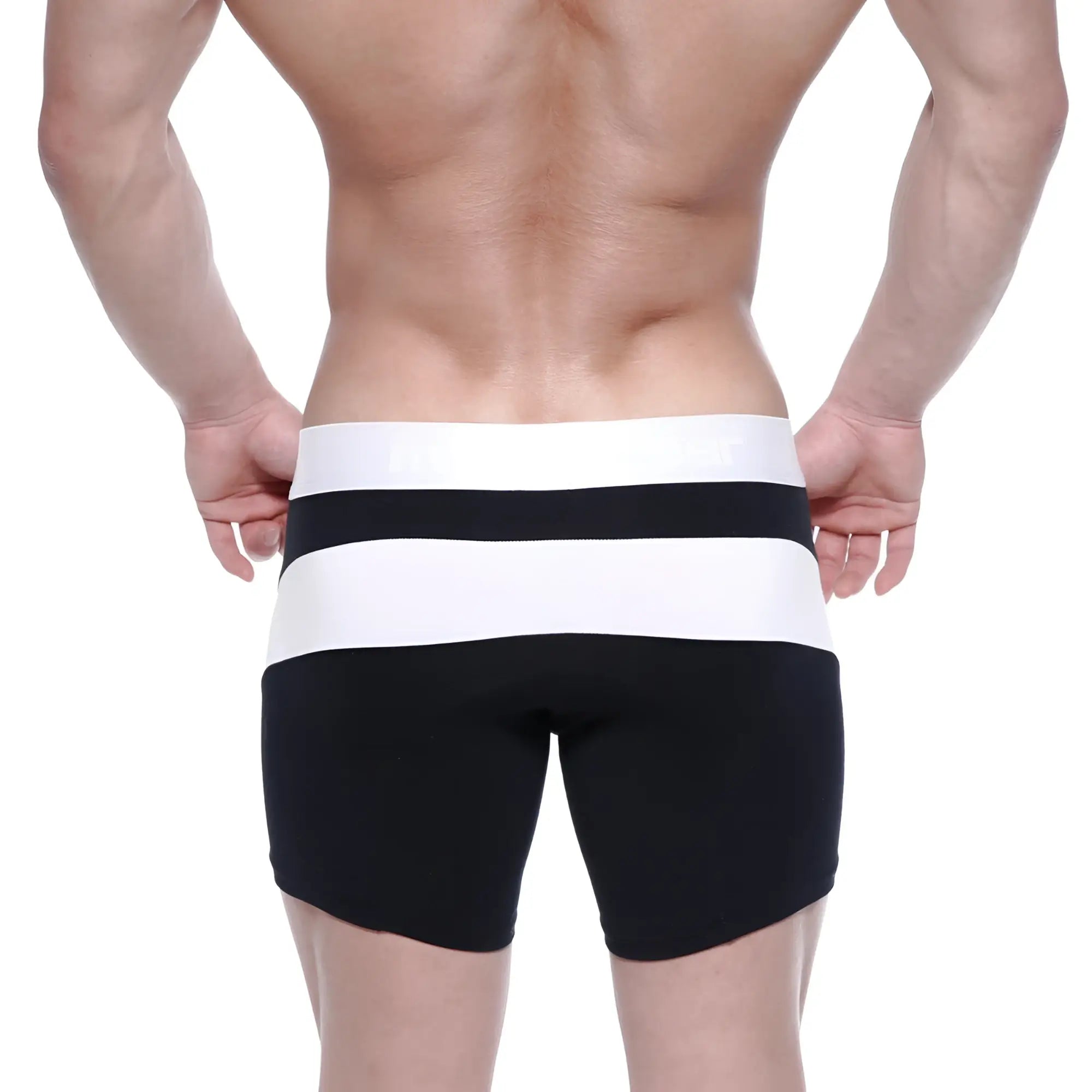 MetroMaleWear cotton mid boxer arc 10 inch black and white striped snug athletic shorts with form fitting design