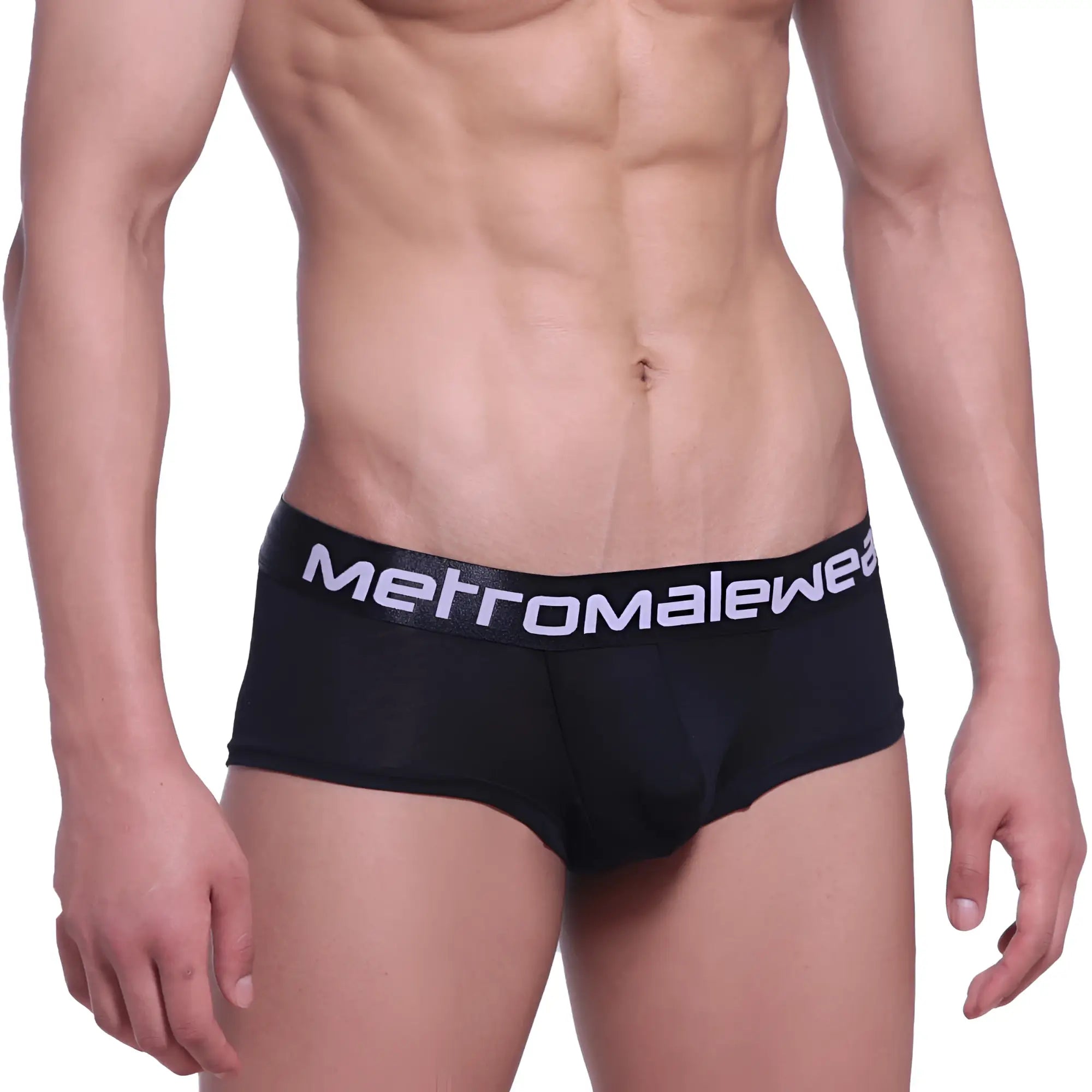 Black metro malewear cotton pouch boxer briefs with white logo waistband for comfortable everyday wear
