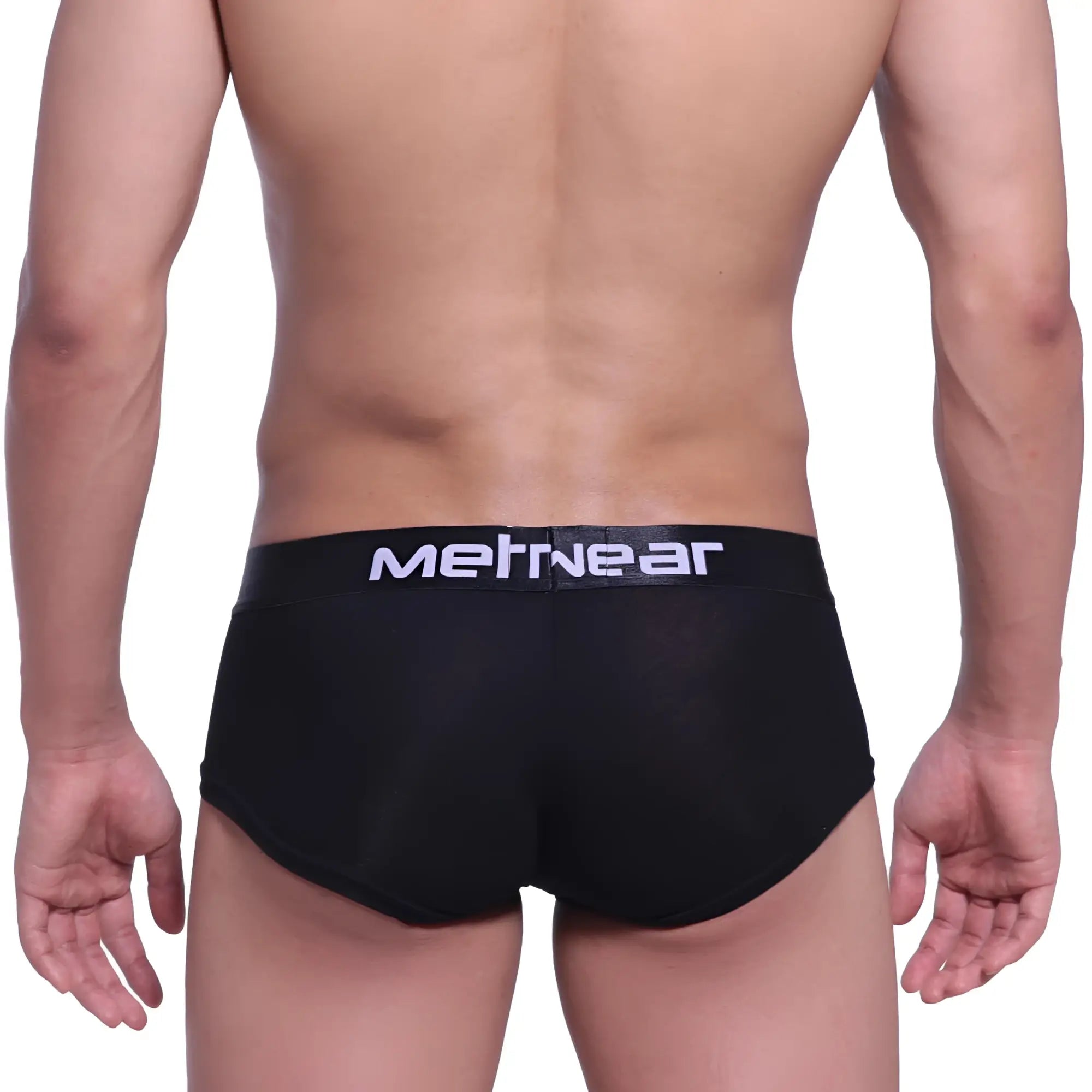 Black metro male wear cotton pouch boxer briefs with white logo on waistband model 3013-20 front view