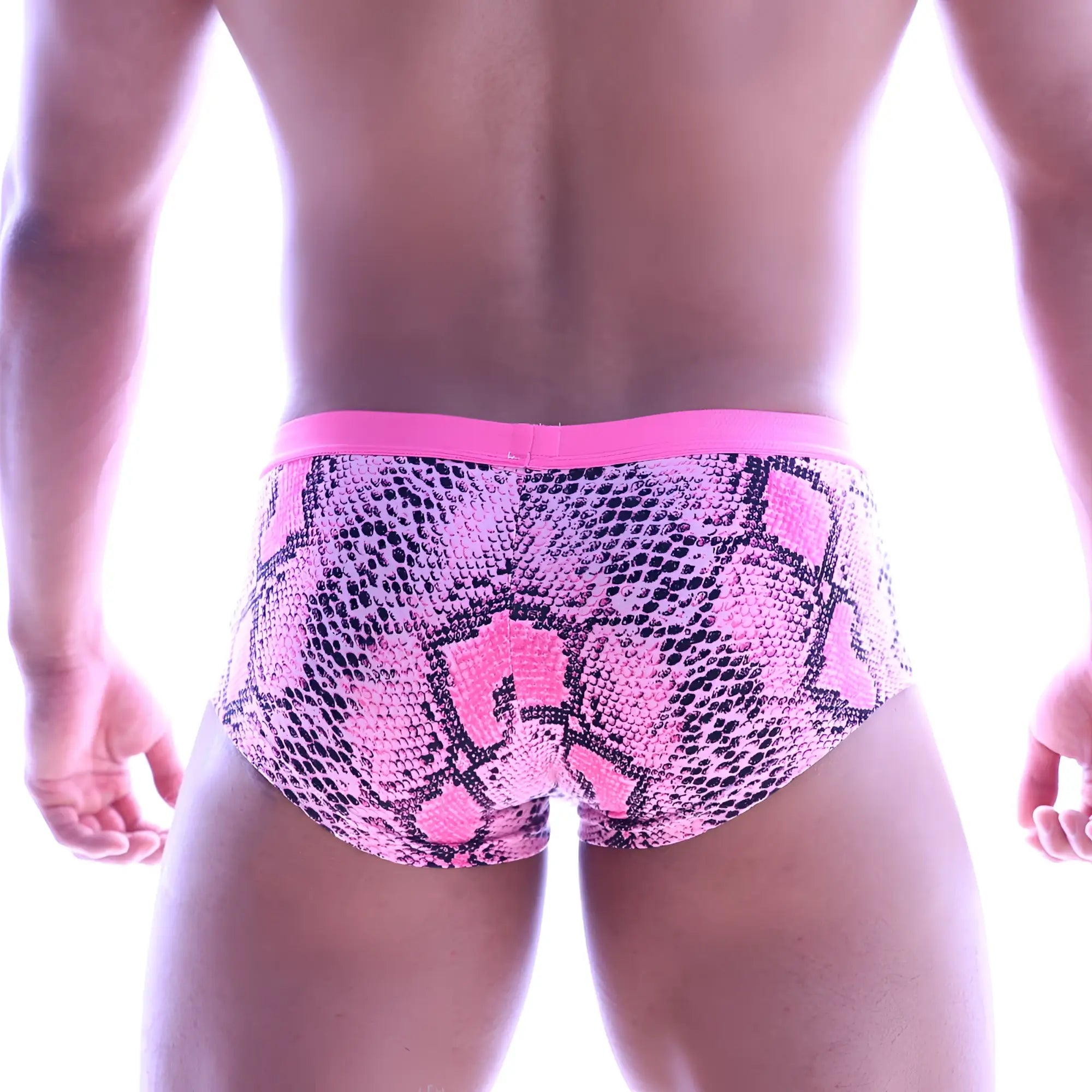 MetroMaleWear cotton pouch boxer in neon pink with snake print and bright pink waistband for comfortable wear
