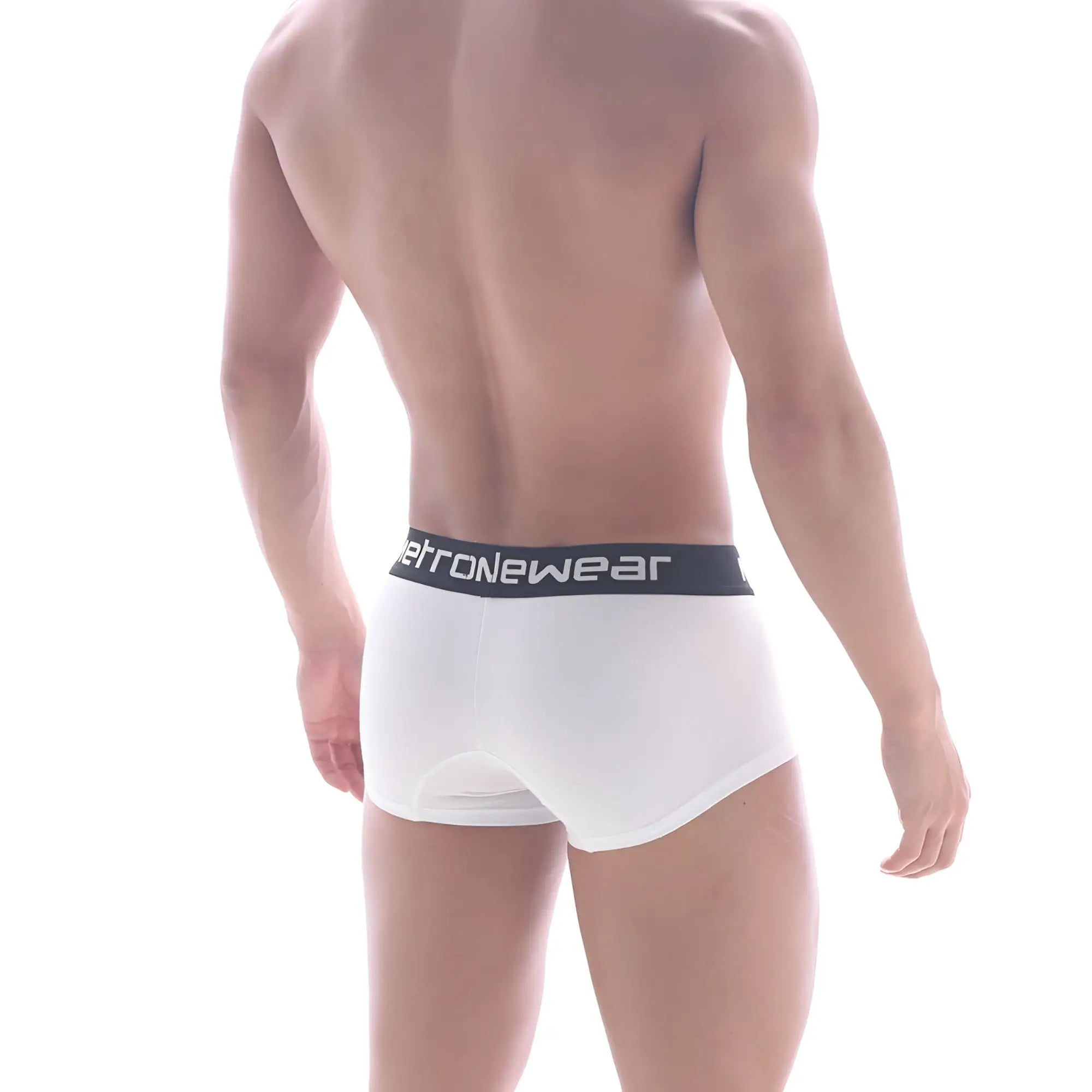 White men’s cotton briefs with a black aeronewear logo waistband metro male wear metro 7 inch boxer