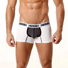 White and black cotton athletic briefs with branded waistband metro malewear cotton short boxer 7 inch