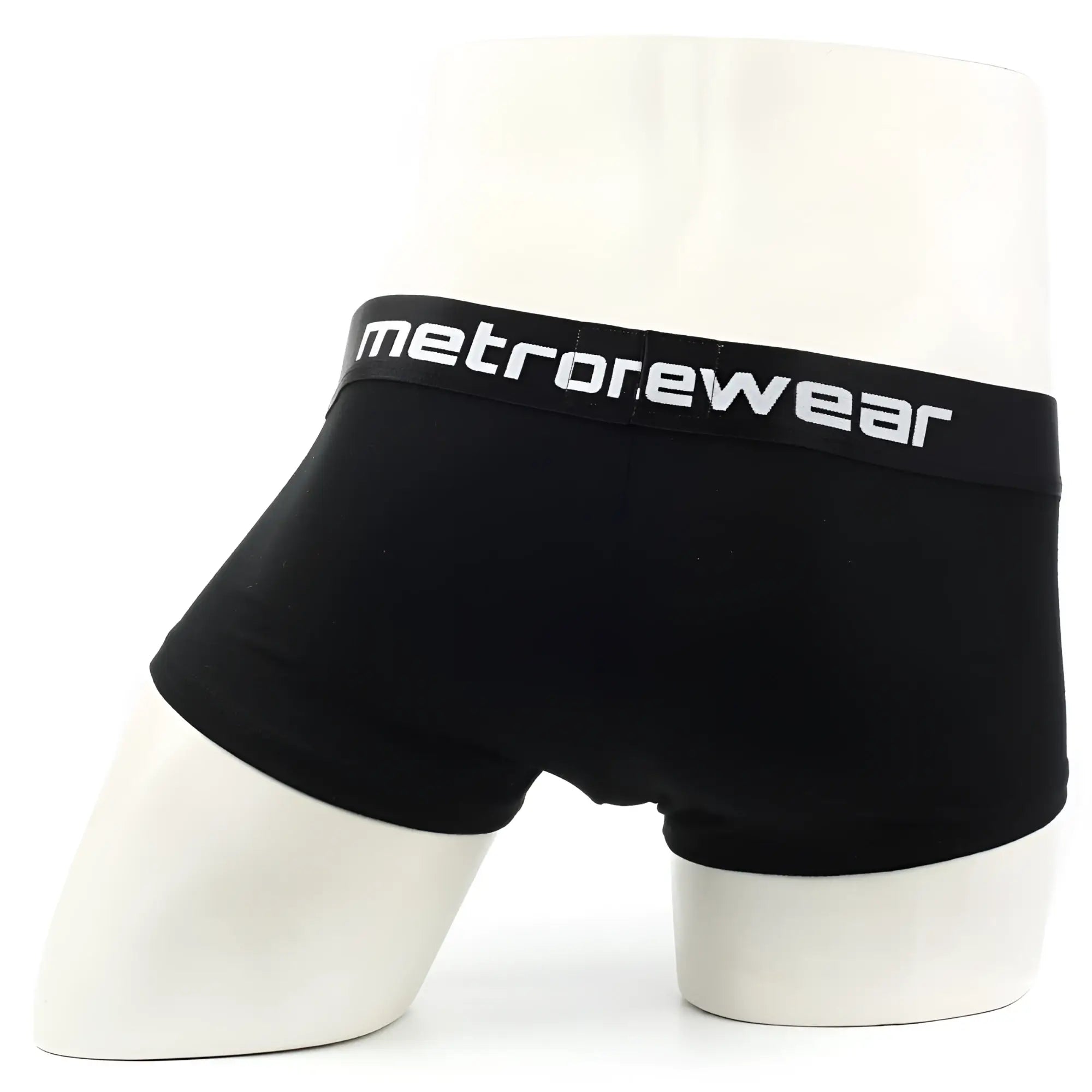 Black men’s briefs metroMaleWear county trunk 2026-23 with white metrowear logo on waistband in black cotton blend
