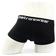 Black men’s briefs metroMaleWear county trunk 2026-23 with white metrowear logo on waistband in black cotton blend