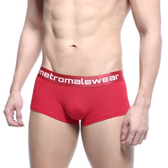 Red mens briefs with a white metromalewear logo on the elastic waistband from the MetroMaleWear County Trunk collection