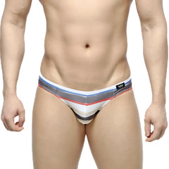 Men’s crepas bikini 5103-27 striped briefs in white gray blue and red with a breathable mesh panel