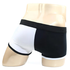Black and white two-tone boxer briefs with black waistband featuring new logo from MetroMaleWear Daemon no show boxer 2924-00