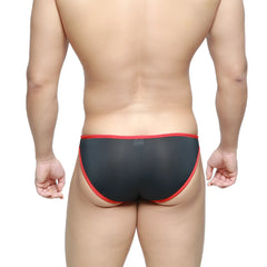MetroMaleWear Dangerous Brief black 8004-20 black sheer briefs with red trim showing the front side view