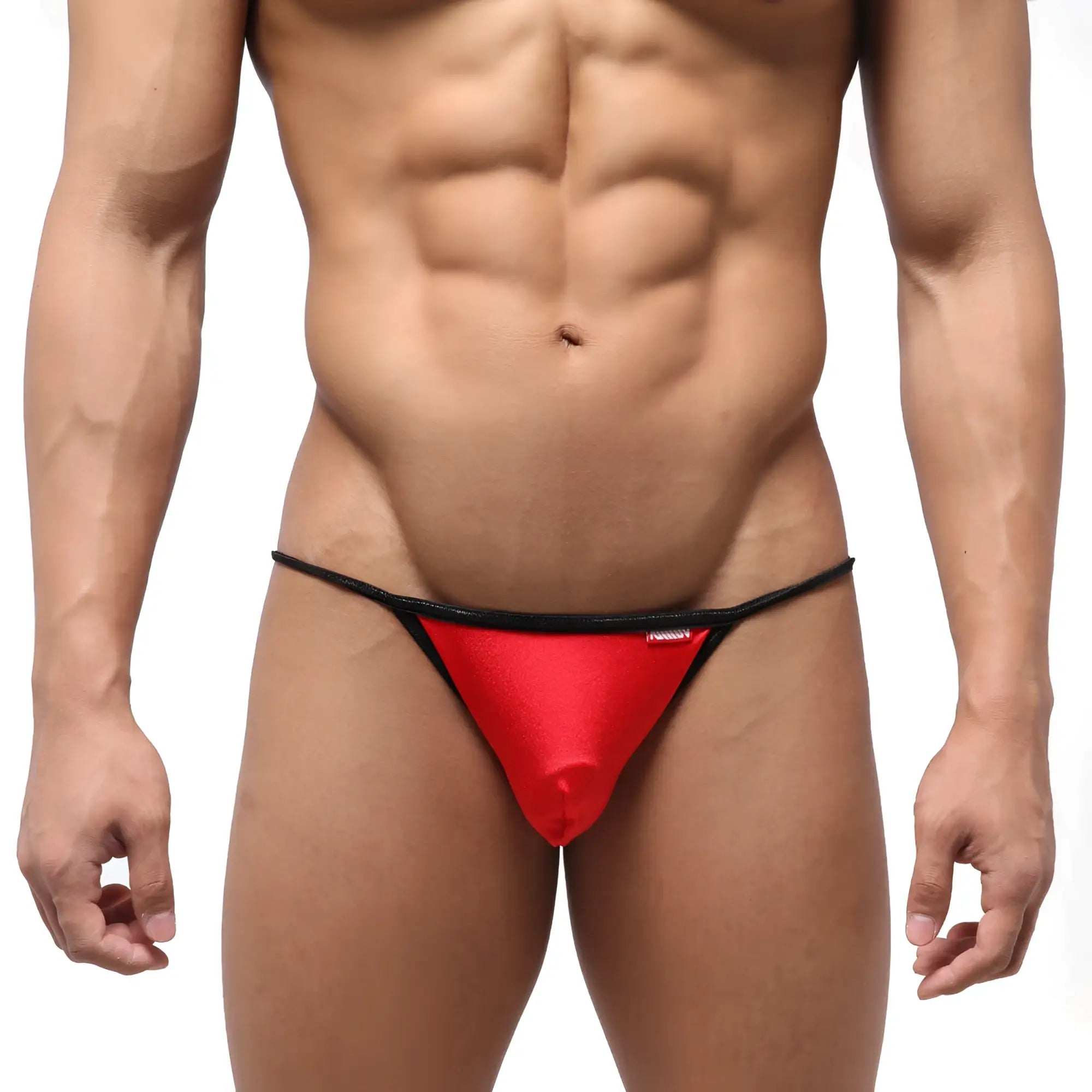 MetroMaleWear dangerous swim bikini red 4930-12 red and black thong with shiny stretchy fabric waistband