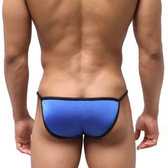 Blue metallic swim bikini with black trim from MetroMaleWear designed for stylish swimwear use