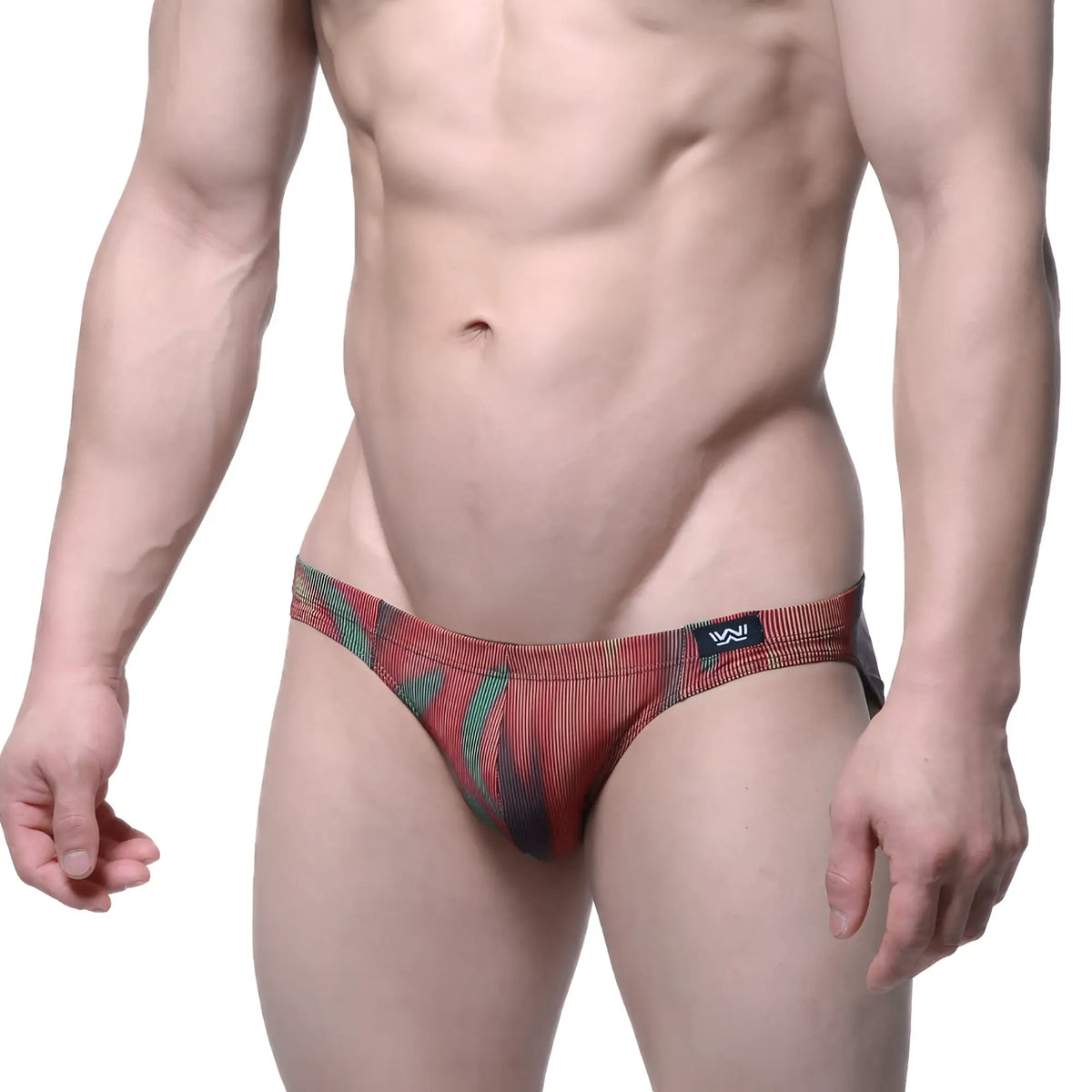 Metro male wear delado bikini white 5103-m71 red and green patterned men’s briefs with a striped texture