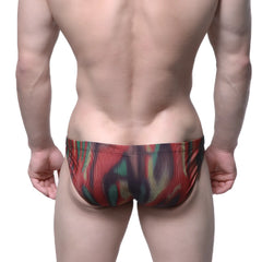 MetroMaleWear Delado bikini white 5103-M71 vibrant red green black abstract ribbed swim trunks front view