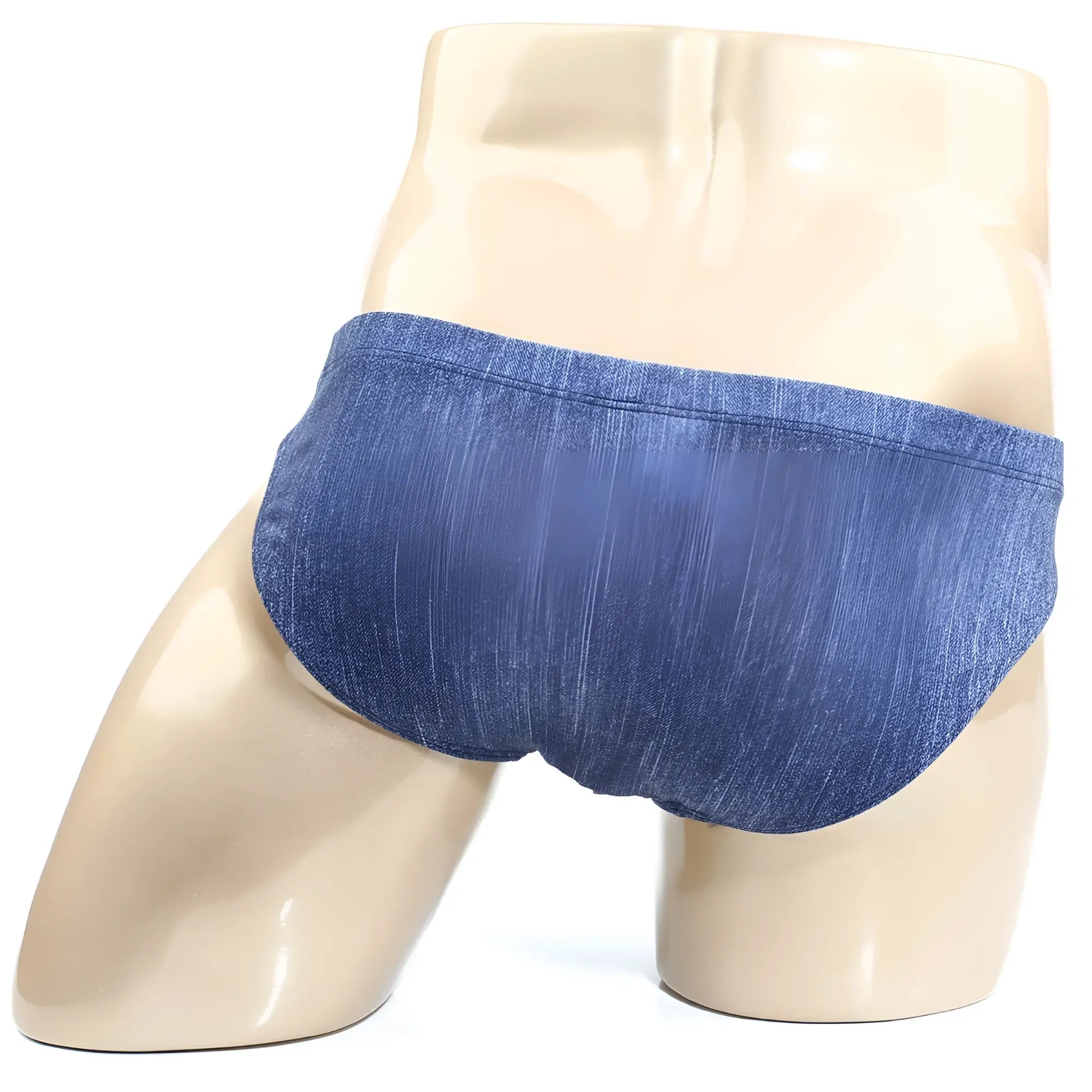 Blue denim textured men’s briefs metroMalewear denim bikini 5103-m80 shown from the front