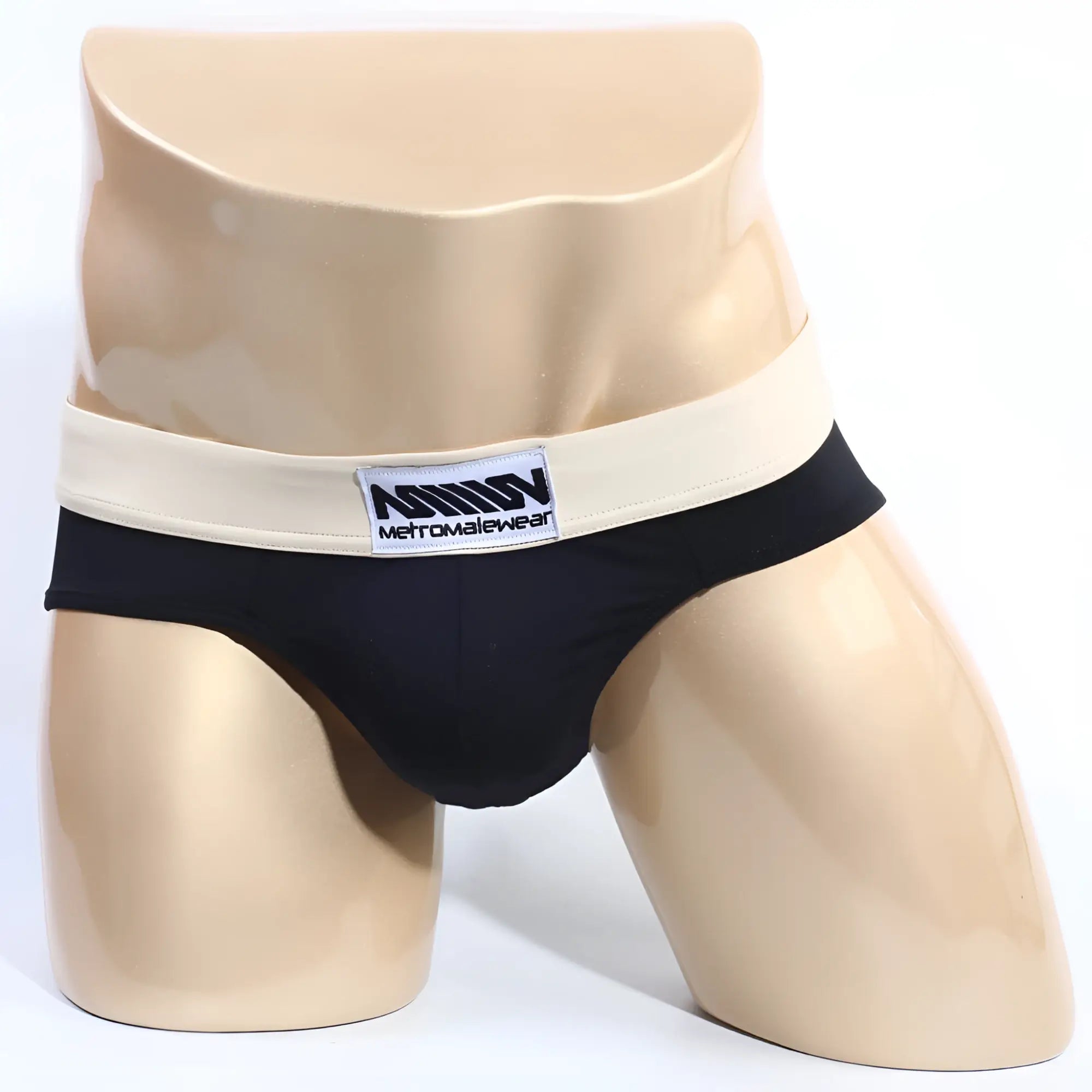 Black briefs with cream waistband featuring midn metromalewear logo metro malewear deportivo brief 5203-F20