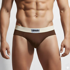 Brown metro male wear deportivo brief espresso 5203-f23 with cream waistband and mettoms wear logo
