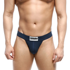 Navy blue deseо bikini briefs from metromalewear featuring a white label with black text and brand name