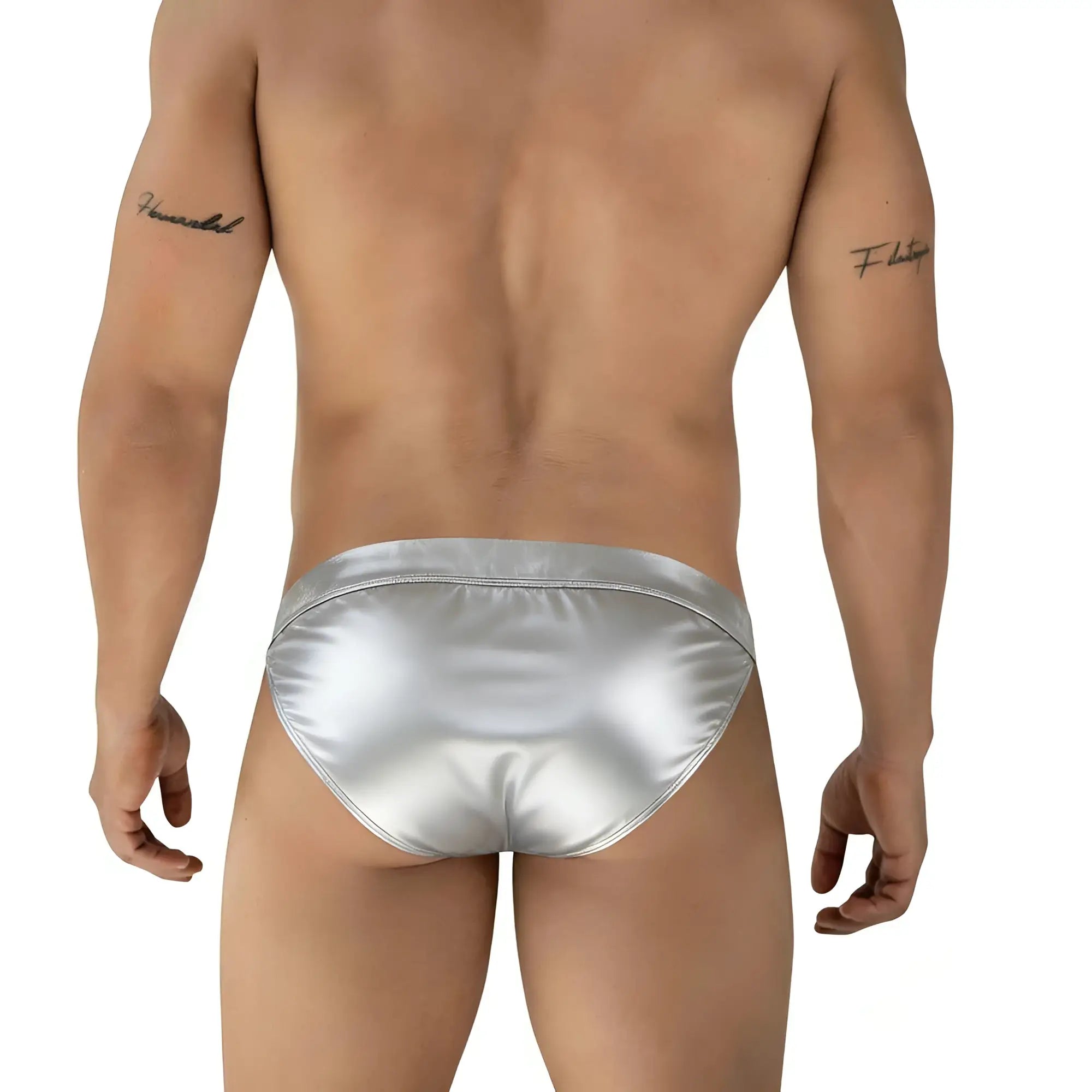 Silver satin briefs from metromalewear deseo bikini metallic silver 3304-m10 showcasing sleek fabric texture