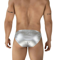 Silver satin briefs from metromalewear deseo bikini metallic silver 3304-m10 showcasing sleek fabric texture