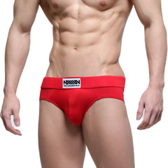 Red mens briefs metro malewear deseo brief 5503-12 with white and black logo on waistband