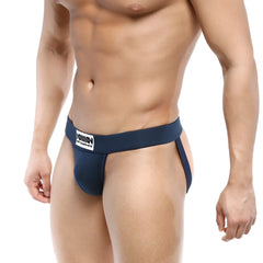 Navy blue MetroMaleWear Deseo jock strap athletic briefs with white branded waistband for active support