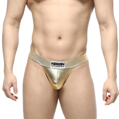 Gold metallic briefs with a black and white MetroMaleWear logo waistband Deseo thong metal gold 3312-21 product view