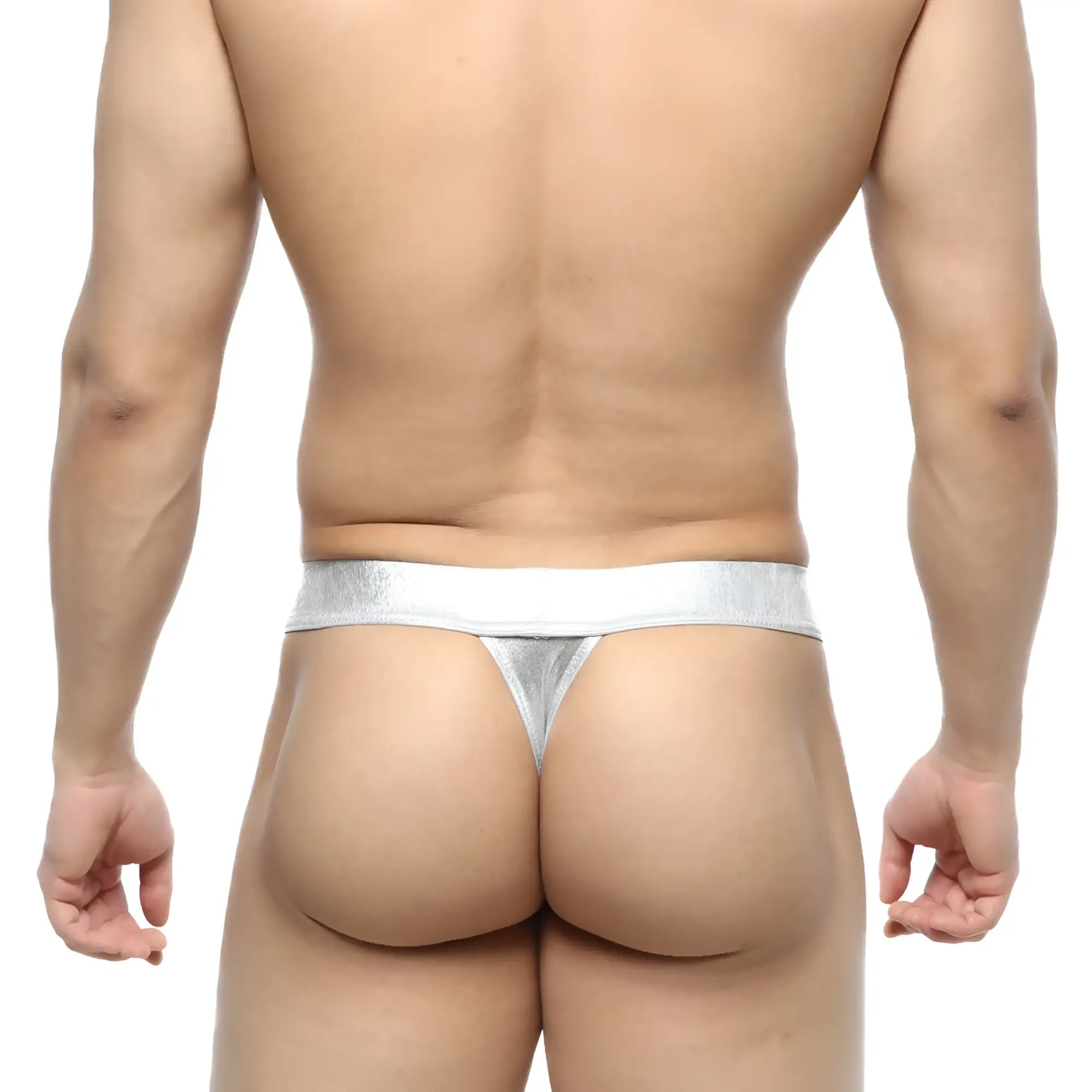 MetroMaleWear Deseo thong metal silver with a sleek shiny finish and minimalistic silver metallic design