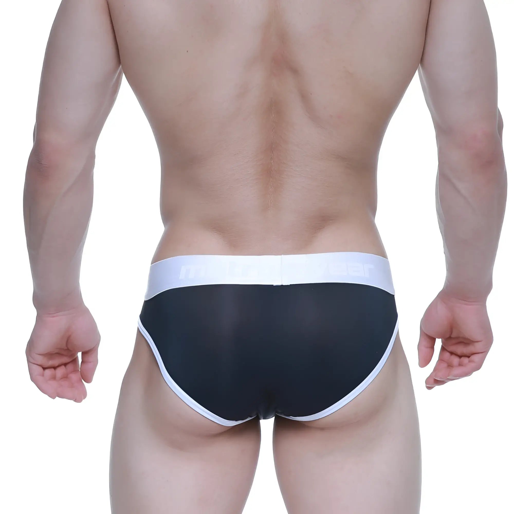 MetroMalewear dream bikini black 2803-20 black mesh briefs with white trim and waistband front view
