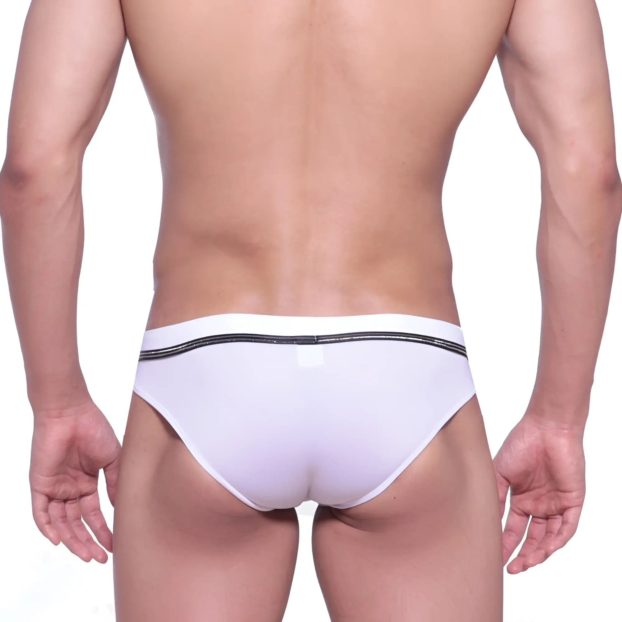 MetroMaleWear Duque swim brief white with black glittery elastic waistband in white fabric for swimwear use