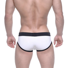 Metro male wear dutch flag swim briefs white briefs with black trim elastic waistband for swimming and beachwear