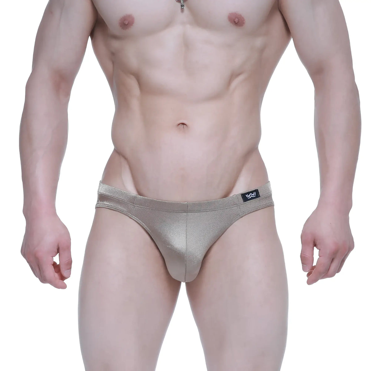 MetroMaleWear elegance bikini 5103-M02 shiny metallic gold briefs with sleek form-fitting design and black brand tag on waistband