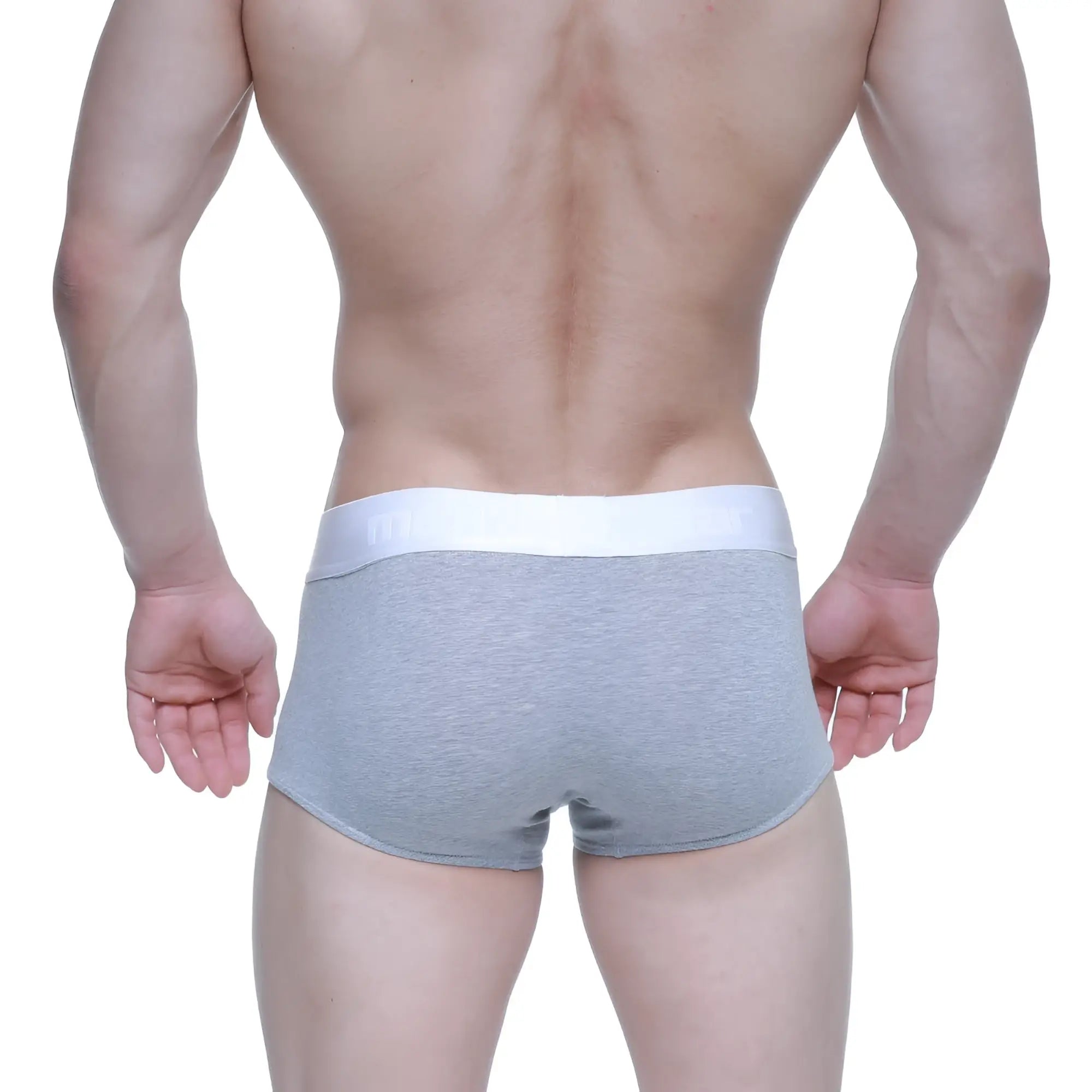 Gray heathered briefs with a solid white waistband from metromalewear elemental boxer brief gray 2029-10 collection