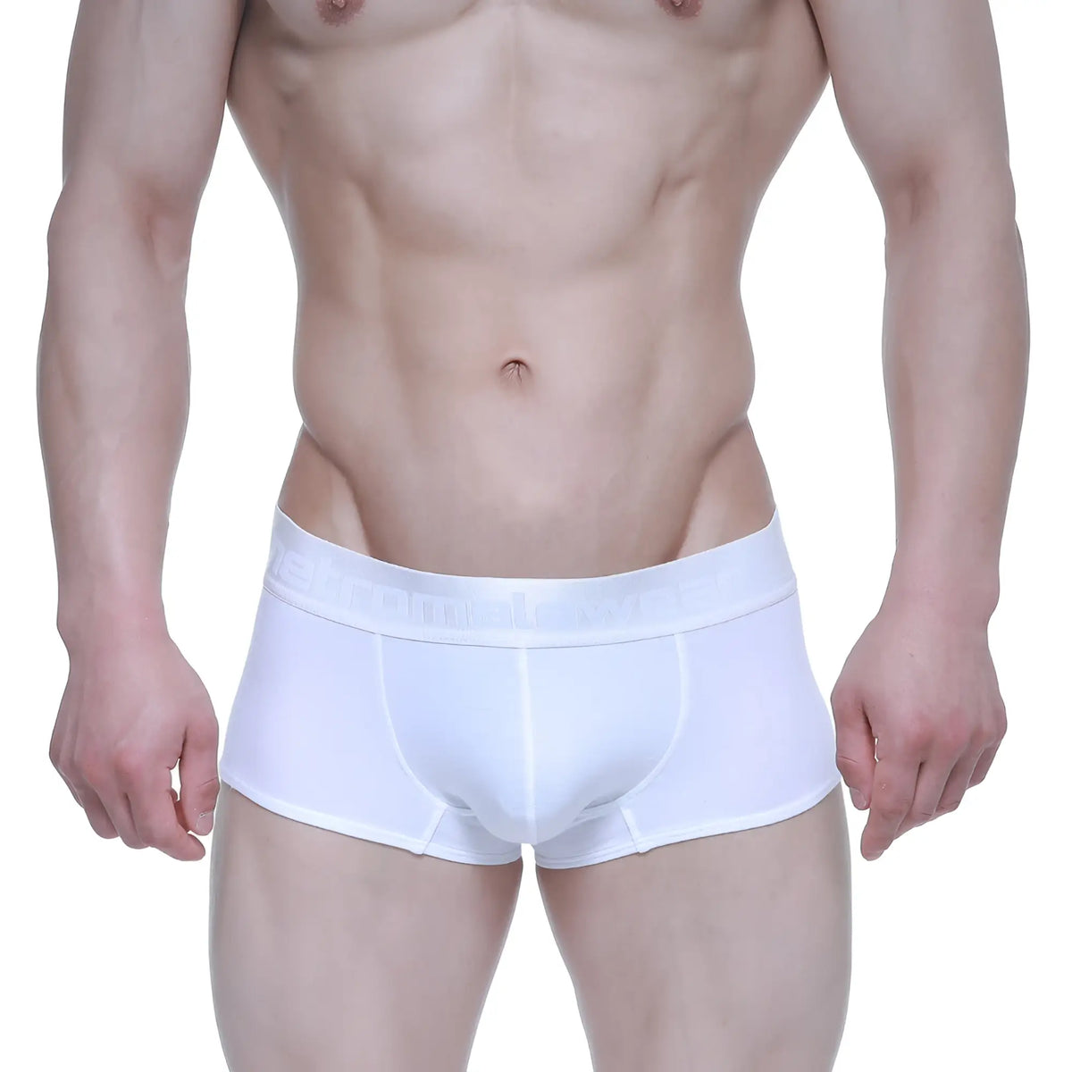 Metro male wear elemental boxer brief white 2029-00 smooth form-fitting white men’s briefs with elastic branded waistband