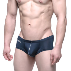 Navy blue metro male wear entropy swim trunks with white piping and subtle brand logo on waistband