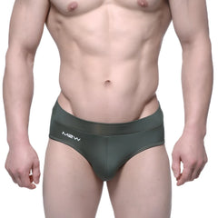 Dark olive green metroMaleWear Espacio brief 5104-26 with sleek form-fitting design and subtle white logo on waistband