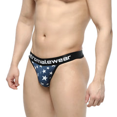 Blue star-patterned men’s briefs with black atromalewear waistband from metromalewear estella thong 2502-91