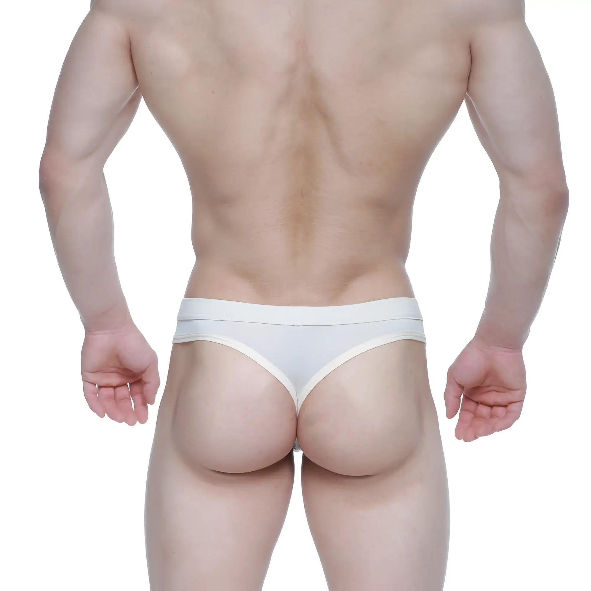 MetroMaleWear Eterna thong nude white briefs with thin matching waistband and subtle trim along leg openings