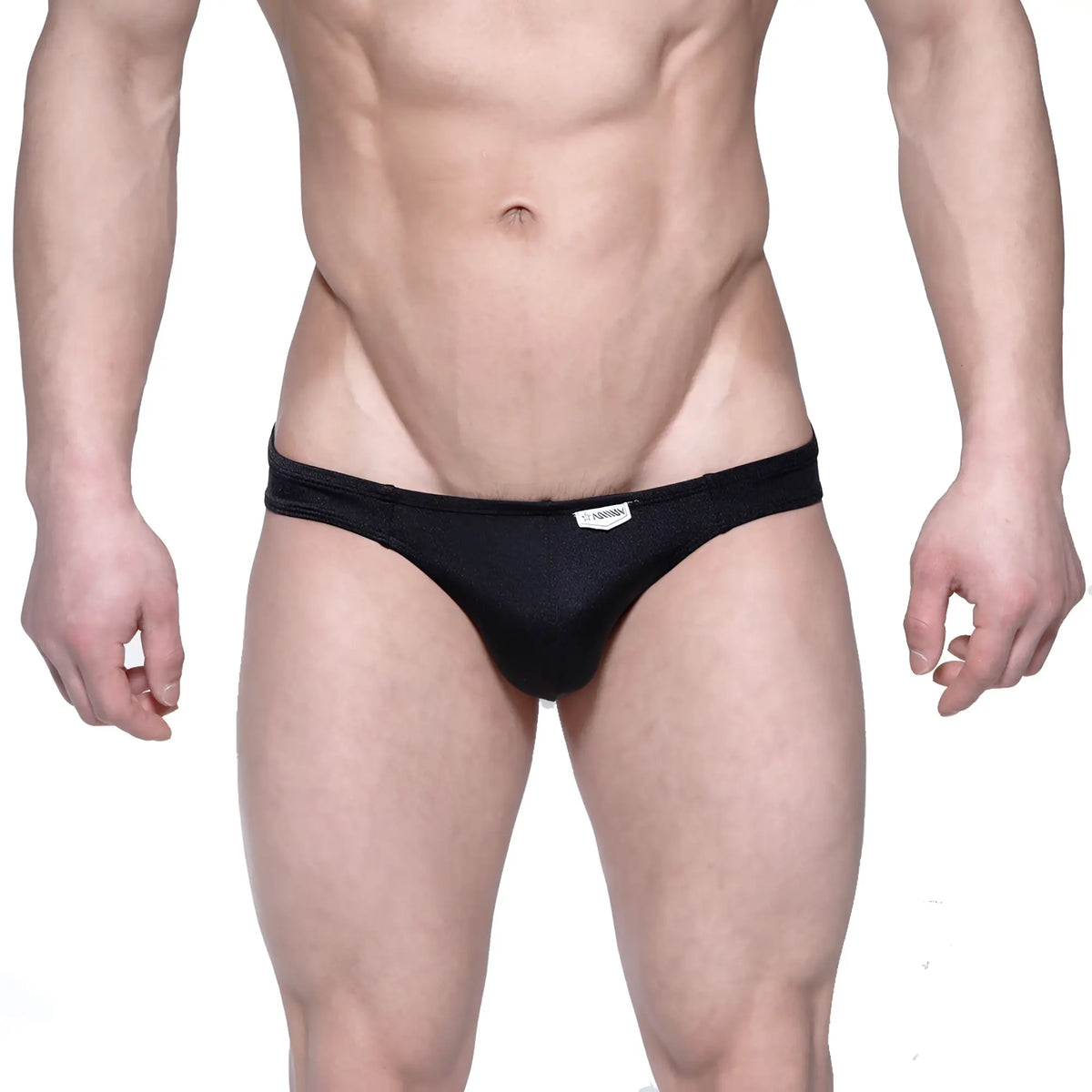 Metro male wear eureka bikini black 5223-20 black mesh briefs with white label at waistband front view