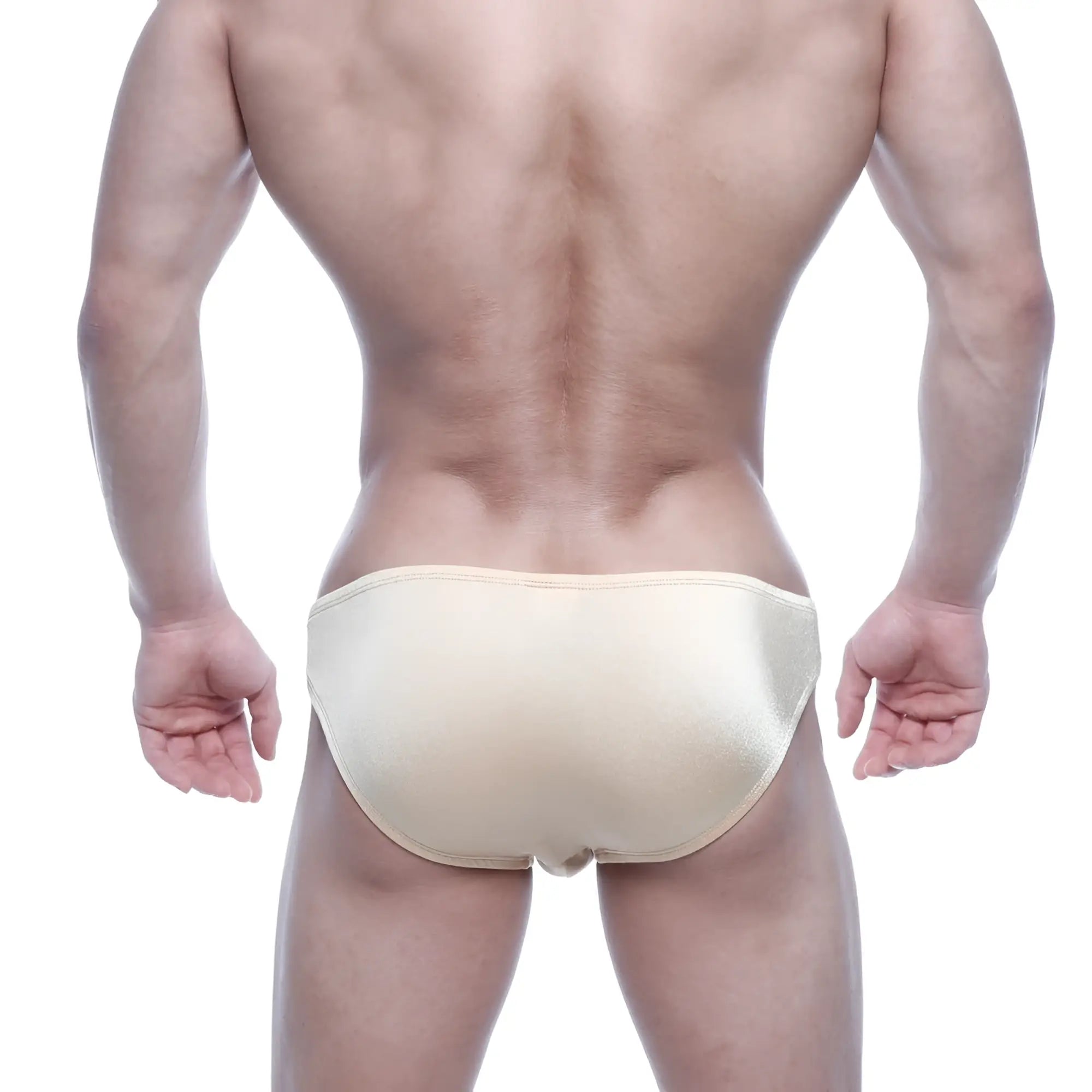 Beige satin briefs metro malewear eureka bikini gold 5223-21 with a smooth glossy finish and snug fit