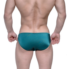 Shiny teal metallic briefs metro male wear eureka bikini green 5223-07 front view with smooth fabric finish