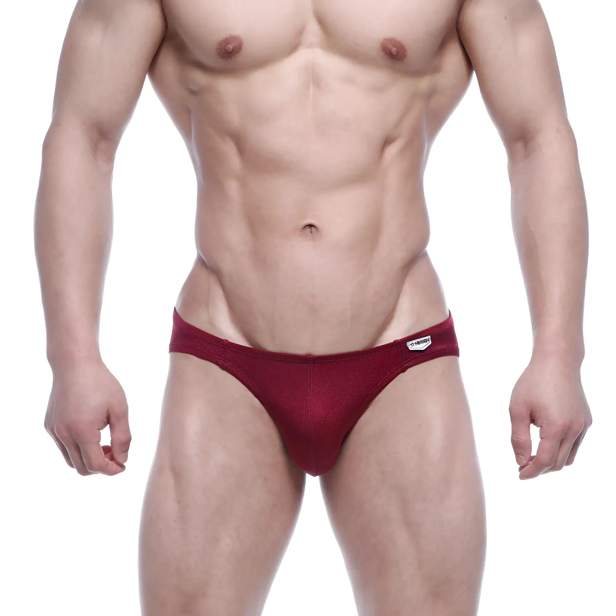 Red metro malewear eureka bikini briefs with snug fit and small white logo on waistband wine color