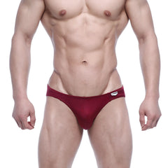 Red metro malewear eureka bikini briefs with snug fit and small white logo on waistband wine color