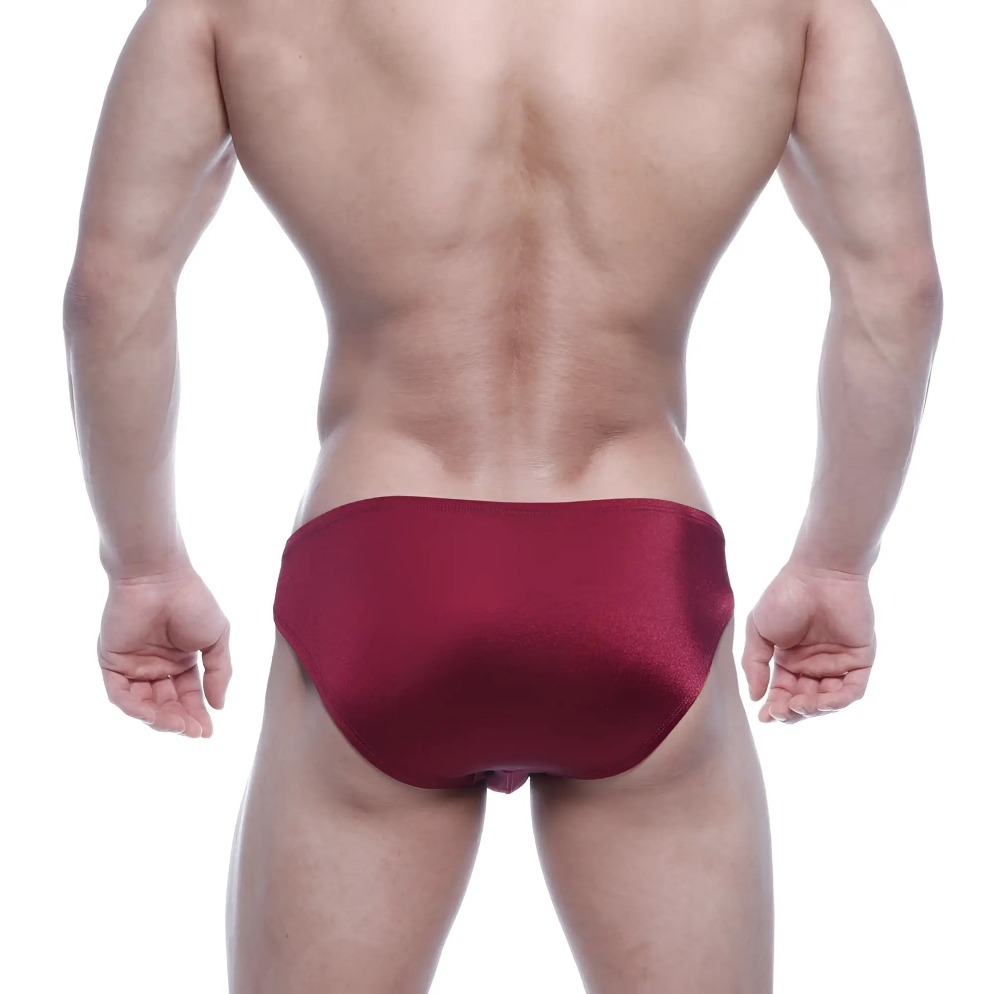 MetroMaleWear Eureka bikini wine 5223-29 deep red satin brief with a smooth glossy finish front view