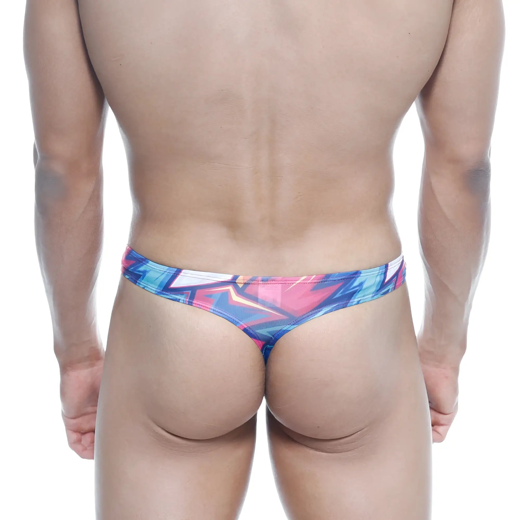 MetroMaleWear Eureka thong atractivo 1322-33 vibrant graffiti-style print in bold blue pink and white hues