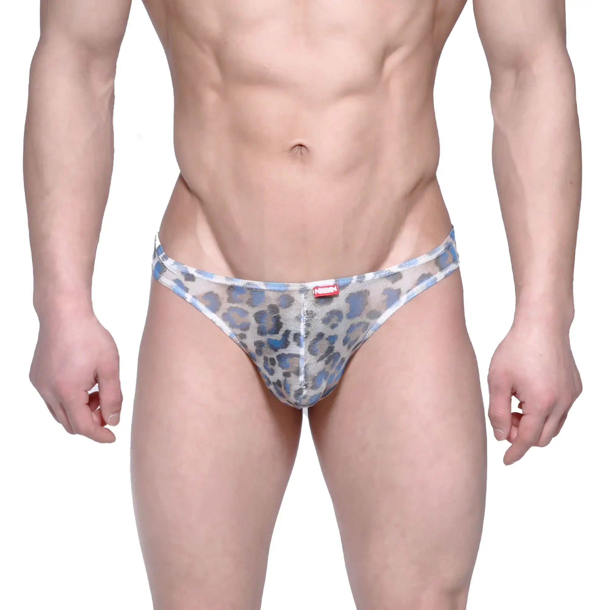 MetroMalewear Eureka thong leopard blue 1322-73 blue and gray leopard-print mesh briefs front view