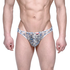 MetroMalewear Eureka thong leopard blue 1322-73 blue and gray leopard-print mesh briefs front view