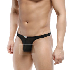 MetroMaleWear Europa thong black mesh with narrow waistband and small red logo on the front