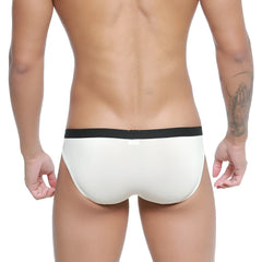 Cream-colored latex briefs with black elastic waistband from MetroMaleWear expose brief nude 2207-01